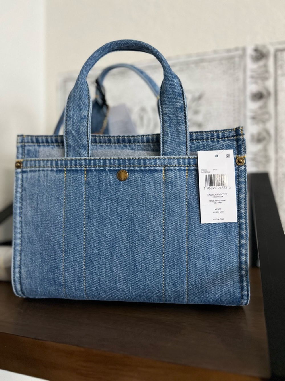 NWT Coach Denim Logo Tote Bag - Light Blue with Gold Hardware - Picture 4 of 8